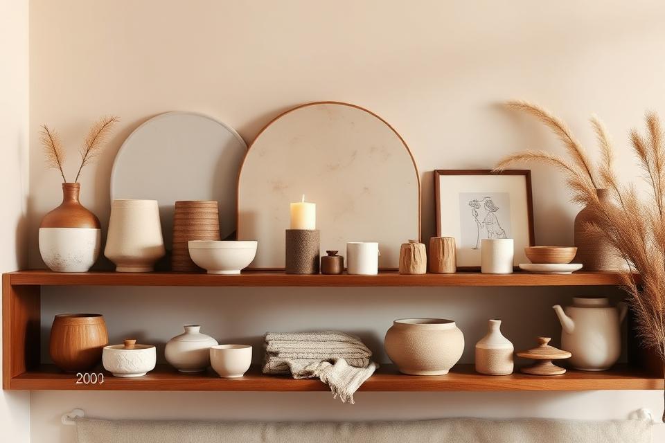Curated home decor collection on styled shelves