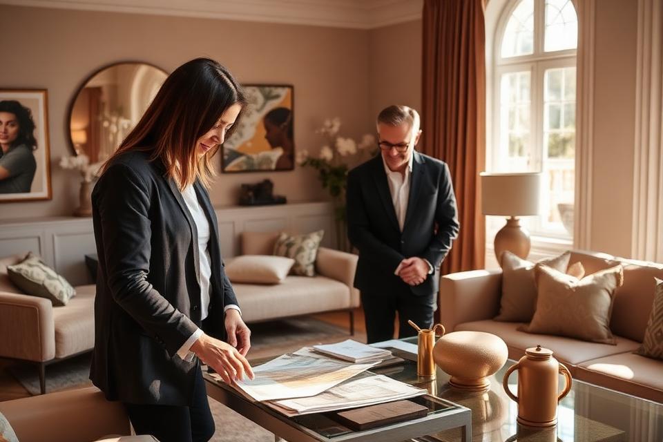 Interior design consultation in a styled living room