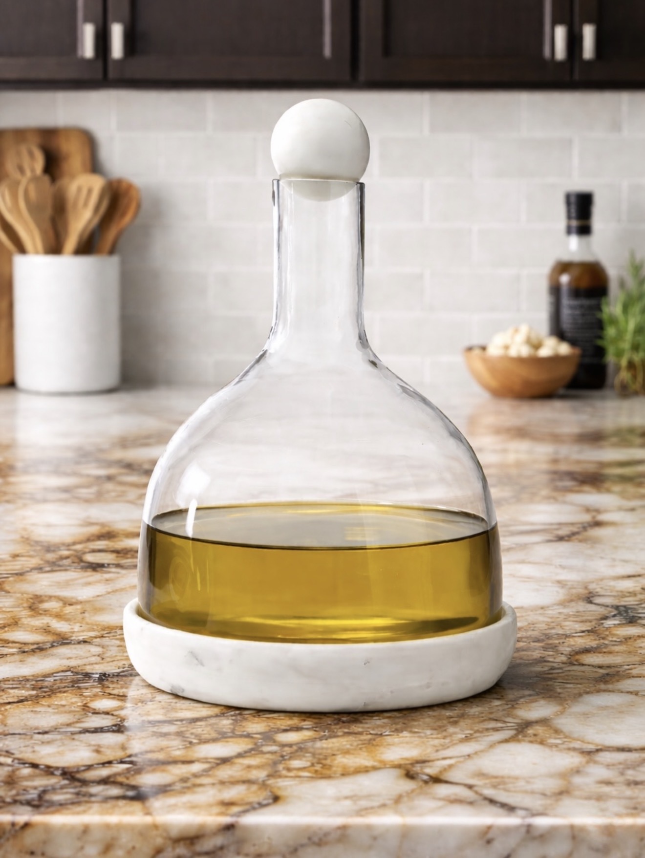Modern Decanter with Marble Base and Top